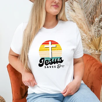 İsa Tasarrufu Bro Çapraz Vintage T Shirt Kadın O Boyun Grafik Tee Rahat Dini Giyim İlham Tshirt Femme Dropshipping