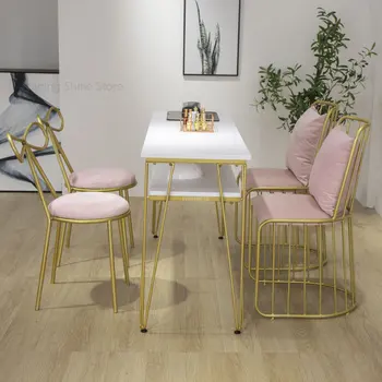 İskandinav salon Mobilya Basit katı ahşap tırnak masaları Tasarımcı Tek manikür masası Sandalye Seti Çift Katmanlı Beyaz manikür masası