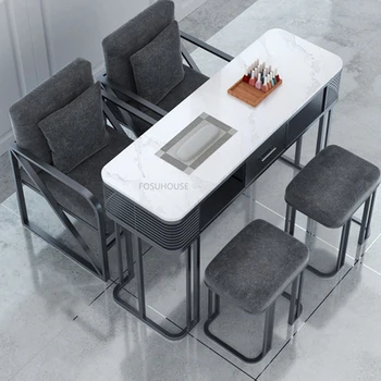 İskandinav Temperli Cam manikür masaları ticari tırnak masası mobilya yaratıcı ışık lüks Ferforje manikür masaları