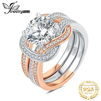 JewelryPalace Yeni 2 adet 925 Ayar Gümüş Düğün Nişan Yüzüğü Kadın için Klasik Çapraz Infinity 3ct Taş Yüzük Gelin Seti