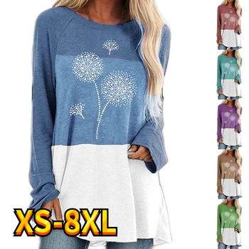 Kadın Üstleri T Shirt Tee Karikatür Karahindiba Çiçek Boyama Streetwear Kazak Casual Uzun Kollu Yuvarlak Boyun Temel XS-8XL