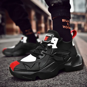 Kalın Alt erkek ayakkabısı koşu ayakkabıları Erkek Moda Deri Platformu yürüyüş ayakkabısı Rahat Yükseklik Artış Siyah Spor ayakkabı