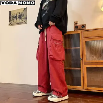 Kargo Pantolon Çok cepler Takım Pantolon Harajuku erkek Vintage Gevşek Geniş Bacak Pantolon Streetwear Casual Hip-hop Paspas Pantolon