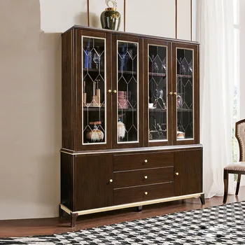 Katı ahşap Şarap Dolabı Avrupa Tarzı Oturma Odası Dört kapılı Cam kilitli saklama dolabı Kitaplık Basit Modern ev mobilyası