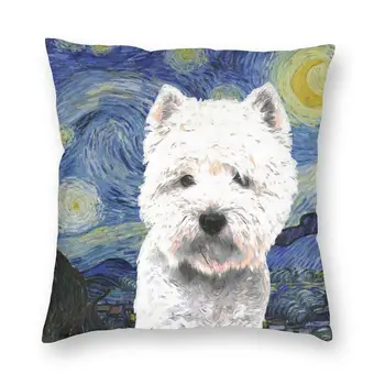 Kişiselleştirilmiş West Highland Beyaz Terrier Yıldızlı Gece Van Gogh Yastık Kılıfı Dekorasyon Westie Köpek minder örtüsü Oturma Odası için