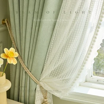 Klasik ışık Lüks Perdeler Oturma Odası Şönil toz yeşil çay Kabartma Cortina Kalınlaşmış Gölgeleme Örtüsü Yatak Odası Pencere Özel
