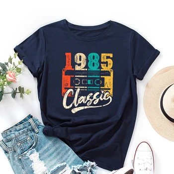 Komik 1985 Vintage doğum günü hediyesi T Shirt 38 Yaşında 38th doğum günü hediyesi Fikir Kadın Kızlar Anne Eşi Kızı Retro Y2k Tshirt