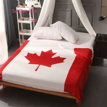 Kırmızı Kanada İngiliz Bayrağı / Amerikan Bayrağı polar Şal Battaniye Yatak Kanepe Süper Yumuşak Ekose Yatak Örtüsü Sıcak yatak çarşafları