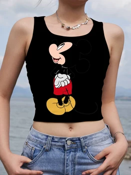 Kırpma Üst Kadınlar Minnie Mouse Korse Mickey Y2k Yoga Spor kadın T-shirt Disney Kadın Giysileri Seksi Üstleri Kolsuz Tank Tees