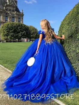 Lacivert Çiçek Kız Elbise Prenses Kapalı Omuz Kabarık İlk Communion Elbise Doğum Günü Partisi Elbisesi Vestidos De Novia 2022