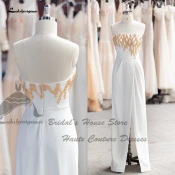 Lakshmigown Altın Bir Çizgi Saten düğün elbisesi Yaz Plaj 2022 Seksi Gelin Boho gelinlik Kapalı Omuz Vestidos de Novia