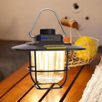 LED kamp lambası kısılabilir Retro aydınlatma taşınabilir asılı çadır ışıkları su geçirmez bahçe dekorasyon lambası için kanca ile açık
