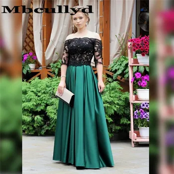 Mbcullyd Koyu Yeşil balo kıyafetleri Uzun 2023 Şeffaf Yarım Kollu Akşam Parti Elbise Kadınlar İçin Siyah Dantel Aplike robe de soiree