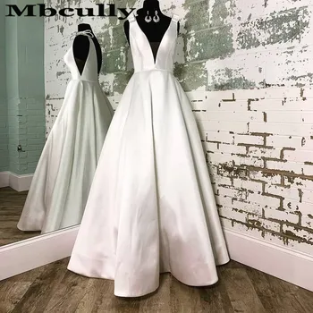 Mbcullyd Çekici V Yaka balo kıyafetleri Uzun 2023 Beyaz Saten Akşam Partisi Törenlerinde Kadınlar İçin A-line vestidos de fiesta de noche