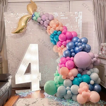 Mermaid Balon Garland Kiti Düğün Dekorasyon Macaron Şeftali Pembe Alüminyum folyo Balonlar Doğum Günü Partisi Bebek Duş Dekor 189 adet