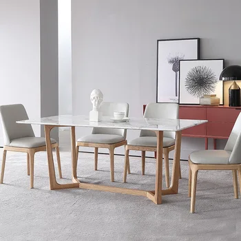 Mermer Yemek Basit Ev Dikdörtgen Mutfak Masası 4 Kişi İskandinav sağlam ahşap mobilya yemek masası Ve Sandalyeler Mobilya