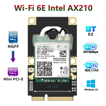 Mini PCI-E Wifi 6E Adaptörü Intel AX210 Bluetooth 5.3 Wifi 6 Kart 2.4 G 5GHz 6Ghz Kablosuz 3000Mbps AX210NGW 802.11 ax / ac 160Mhz