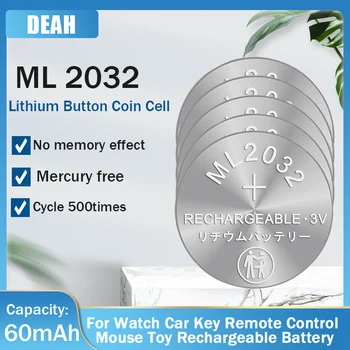 ML2032 3V Lityum Li-ion şarj edilebilir pil CR2032 CR 2032 DL2032 ECR2032 Uzaktan Kumanda Anakart İçin Saat Oyuncak Bozuk Para Hücreleri