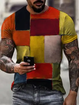 Moda Büyük Boy T Shirt Erkek Streetwear Kısa Kollu Tees Renkli Geometri Ekleme Erkek Giysileri Rahat erkek tişörtü Yaz Yeni