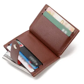 Moda deri erkek ince Mini cüzdan para büyük kredi kartı sahibi para cebi