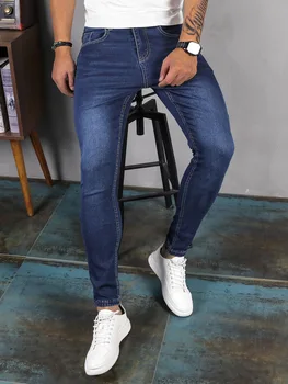 Moda erkek İnce Streç Sıska Ayak Pantolon Kot Cepler ile Pantolon 2023 Yaz Yeni Erkek Rahat Kot Pantolon