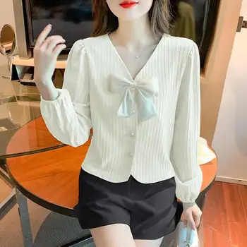 Moda Kadın Bluz 2023 Sonbahar Uzun Kollu Şifon Gömlek Papyon Zarif ve Benzersiz Alt Üst Kadınlar için Camisas