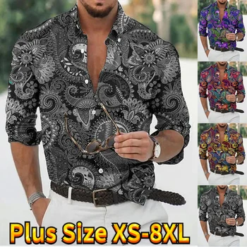 Moda Yeni Retro erkek Gömlek erkek Uzun Kollu Çiçek Gömlek Balo Parti Gömlek Tops erkek giyim XS-8XL