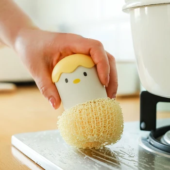 Nano Temizleme Fırçası Mutfak Pot Fırça Temizleyici Karikatür Çıkarılabilir Yumurta Kabuğu Bulaşık Fırçası Temizleme Topu Saplı Temizleme Araçları