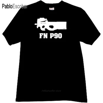 pamuklu tişört erkek marka tees FN P90 Silah T-shirt siyah erkek moda tshirt 4XL 5XL artı boyutu