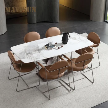 Parlak yüzlü Kayrak yemek masası Dikdörtgen 6 kişilik Lüks Taş Taban Tasarımı İtalyan Minimalist Mermer mutfak mobilyası