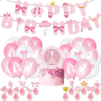 Pembe Kız Doğum Günü Partisi Süslemeleri Bale Prenses Afiş Balon Kek Toppers Küçük Kız Bir 1st Doğum Günü Partisi DIY Bebek Gösterisi