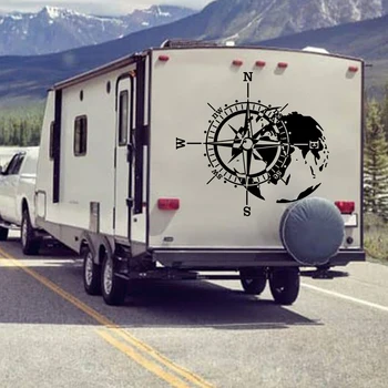 Pusula Dünya Haritası Camper Rv Araba Kamyon Sticker Çıkartması Keşfetmek Macera Zaman Seyahat 4x4 Offroad Karavan Karavan Vinil Dekor