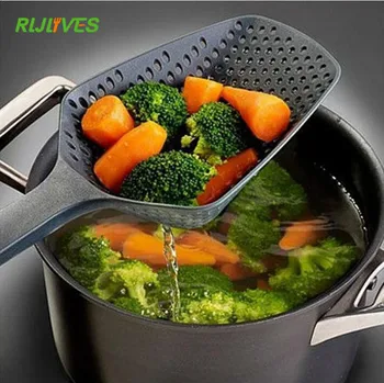 RLJLIVES 1 Adet Siyah Pişirme Kürek Sebze Süzgeç Kepçe Naylon Kaşık Büyük Kevgir Çorba Filtresi mutfak gereçleri