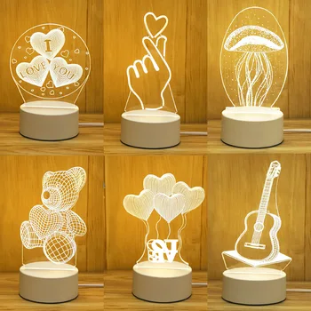 Romantik Aşk 3D Akrilik Led Lamba Ev için çocuk Gece Lambası Masa Lambası Doğum Günü Partisi Dekoru sevgililer Günü Başucu Lambası