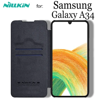 samsung Galaxy A34 Durumda Nillkin Yumuşak Kapak Hakiki Deri Kart Yuvası Darbeye Dayanıklı arka kapak Samsung A 34 Kabuk