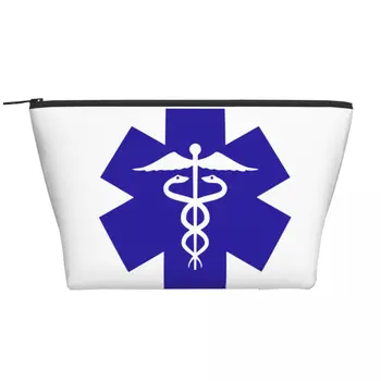 Sevimli EMT Acil Tıbbi Seyahat makyaj çantası Kadınlar için Yıldız Hayat Logosu Kozmetik Makyaj Çantası Güzellik Depolama Dopp Kiti