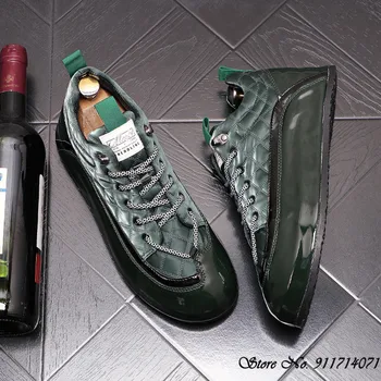Siyah Yeşil Gri Erkek Deri günlük mokasen ayakkabı Hip Hop Flats Sneakers Kaykay Ayakkabı Zapatillas Hombre