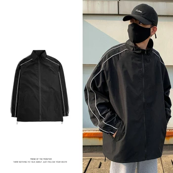 Streetwear 2023 Bahar Rahat erkek Ceket Standı Yaka Harajuku Rüzgarlık Ceketler Erkekler İçin