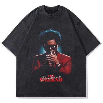 Streetwear Boy Hip Hop Rapçi Baskı T Shirt Erkek Vintage Yıkanmış Tees Tops Harajuku Tişört Erkek %100 % Pamuk siyah tişörtler