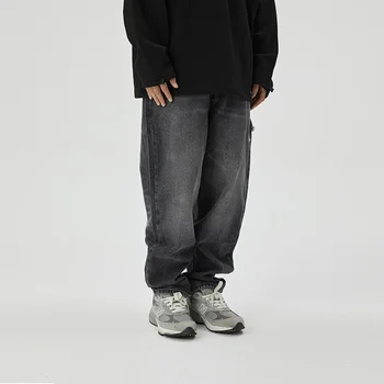 Streetwear Erkekler Moda Hip Hop Gevşek Rahat Geniş Bacak Denim Kot Pantolon Erkek Japonya Kore Vintage harem pantolon