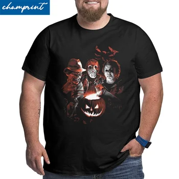 Süper Kötüler Cadılar Bayramı Korku T Gömlek Erkekler vintage tişört Jason Voorhees Michael Myers Büyük Uzun Boylu Tee Boy 5XL 6XL Giyim