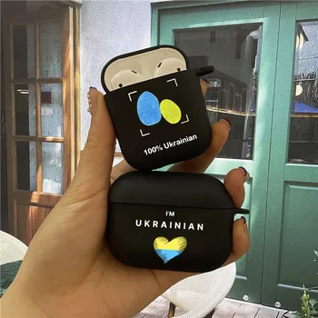 Sıcak Ukrayna Bayrağı Aşk Kalp Boyalı kulaklık kutusu Airpods için Pro 2 1 Yumuşak TPU Siyah kablosuz kulaklık Kılıfları Hava Pod 3 Çapa
