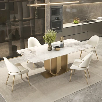Tasarımcı kayrak yemek masası ışık lüks Modern Minimalist High-end restoran ev dikdörtgen Mable masa Mesas ev mobilya