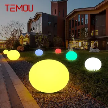 TEMOU Modern beyaz çim lambası su geçirmez IP65 açık yuvarlak LED Bahçe parkı dekorasyon için 16 renk ışıkları