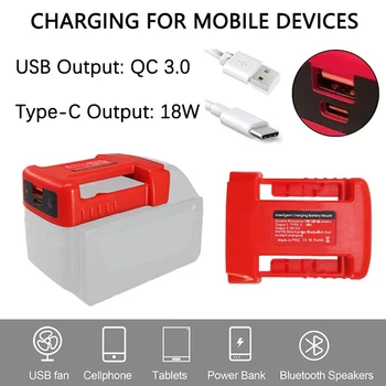 USB Pil Tutucu Hızlı Şarj Rafı Milwaukee 18V li-ion pil taşınabilir pil tutucu Adaptörü ile USB Tip-C Şarj