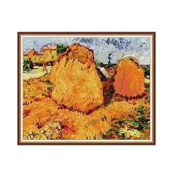 Van Gogh-Haystacks Provence çapraz dikiş kiti aida 14ct 11ct sayısı baskılı tuval dikiş nakış DIY el yapımı oya