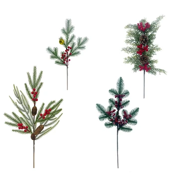 Yapay Bitki Plastik çam İğnesi Şube Süsler Noel Partisi Atmosferi Renkli Top Çam Meyve Simüle Bitkiler Dekor
