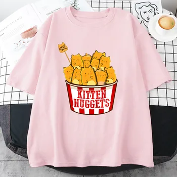 Yavru Nuggets T Shirt kadın Kawaii / sevimli Manga / Komik Tişörtleri %100 % Pamuklu T-shirt Rahat Duygusu Tasarım Bireyselleştirme