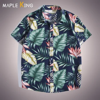 Yaz erkek Giyim Vintage Hawaii Plaj Kısa Kollu Erkek Casual Gömlek Tops Çiçek Baskı Tek göğüslü Yaka Baggy Gömlek