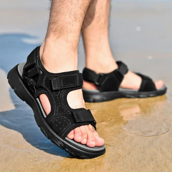 Yaz Yeni plaj sandaletleri Rahat Yumuşak Tabanlı Hakiki Deri Yüksek Kaliteli Açık Spor Burnu açık Sandalet Hafif yürüyüş ayakkabıları